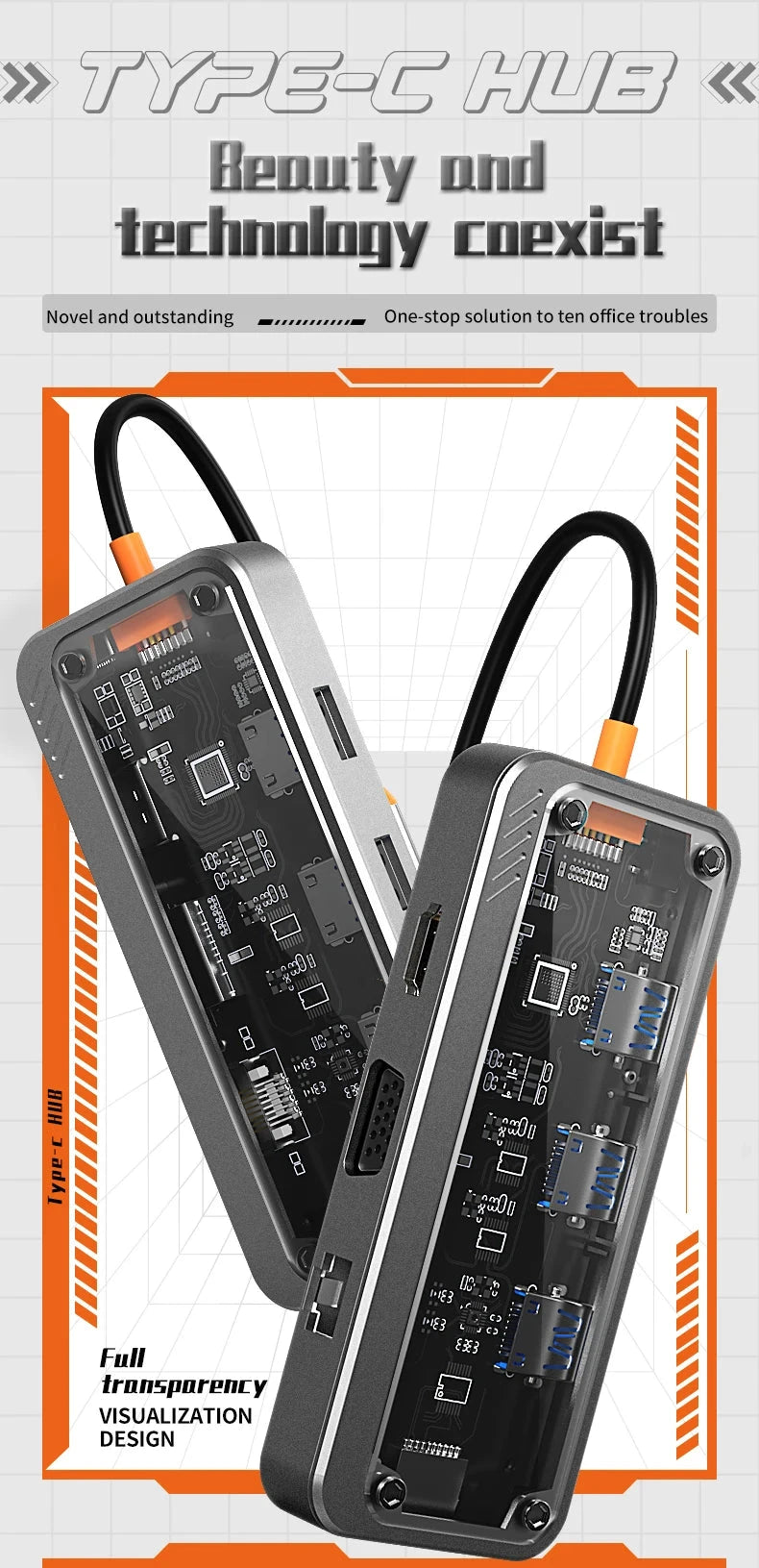 Basix 10 in 1 USB C HUB 4K30Hz Dock Station Type C to HDMI-Compatible RJ45 Ethernet PD100W for MacBook iPad Huawei Sumsang Phone