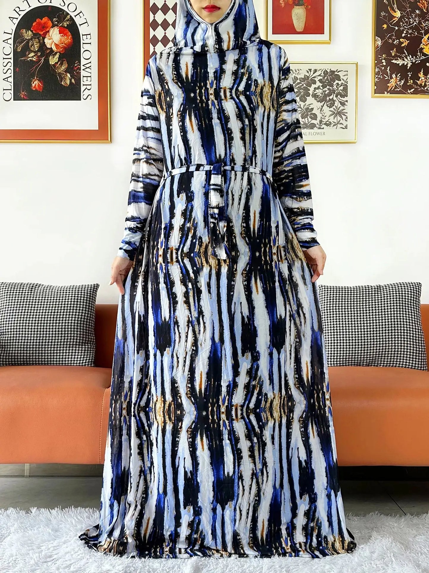 2025 Floral Ramadan Muslim Dress Solid Color Khimar Kaftan Abaya Robe with Attached Hijab Middle East Prayer Garment for Women - AMULET RING STORE