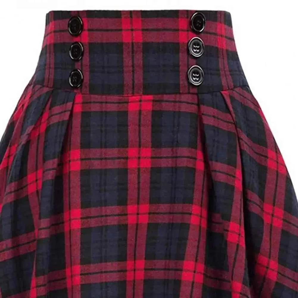 High Waist Plaid Swing Skirt Faionable Large Flounce Midi Skirt Women's Premium Clothing A-Line Silhouette Umbrella Skirt