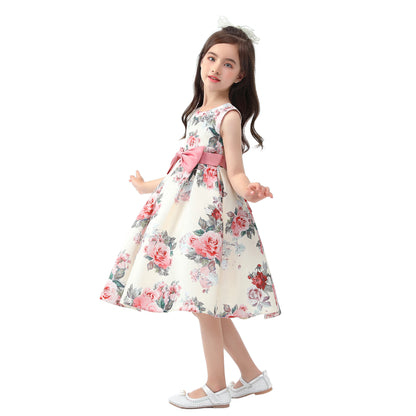 Girls' formal dress dress, printed princess dress, children's dress, flower performance outfit, children's dress