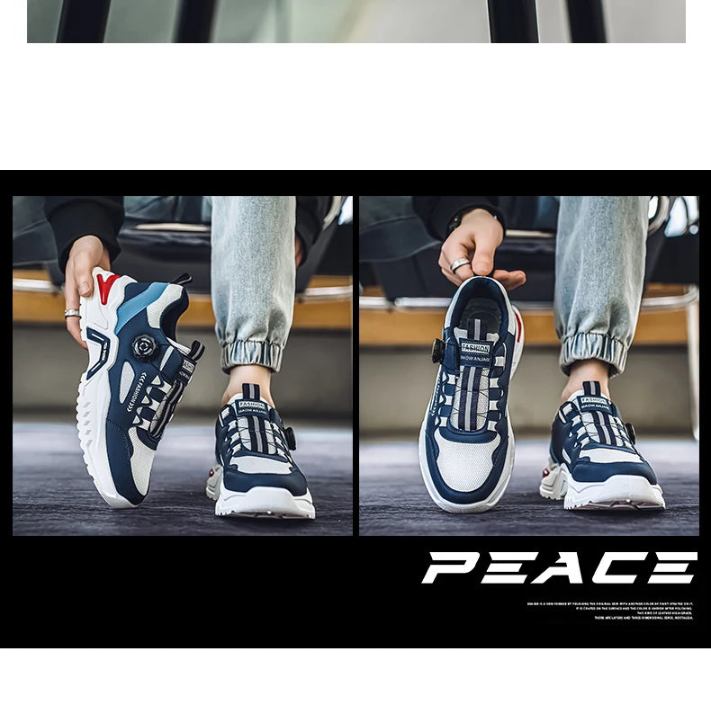 Men's Korean rotating buckle fashion casual sports shoes four season soft soled non slip outdoor running shoes student sneakers - AMULET RING STORE