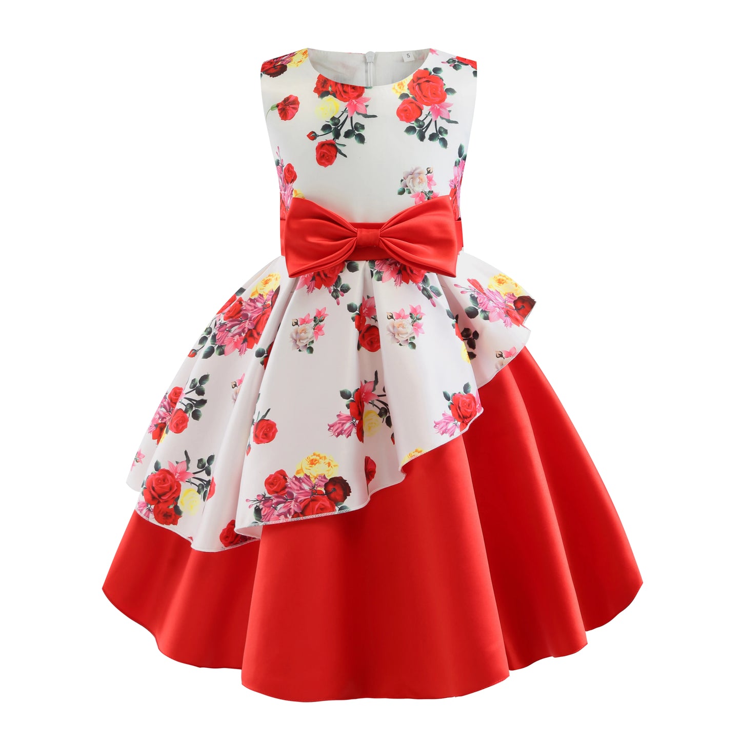 2025 New Girls' Dress - Sleeveless Bow Peplum Dress - Lace Princess Dress - National Day Party Children's Dress