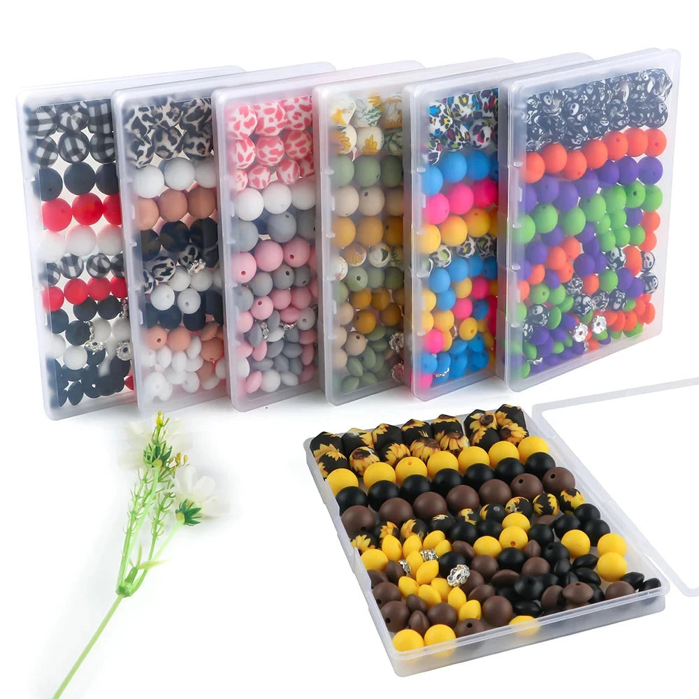 117pcs/Lot Hexagonal Printed/Round/Spacer Bead/Rhinestone Combination Set For Jewelry DIY Bracelet Necklace Earring Accessories - AMULET RING STORE