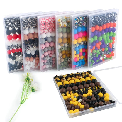 117pcs/Lot Hexagonal Printed/Round/Spacer Bead/Rhinestone Combination Set For Jewelry DIY Bracelet Necklace Earring Accessories - AMULET RING STORE