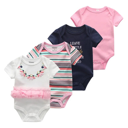 4Pieces Cotton Newborn Bodysuit Print Baby Girl Clothes 0-12M Cartoon Baby Boy Clothes Summer Short Sleeve Romper Bebes - AMULET RING STORE