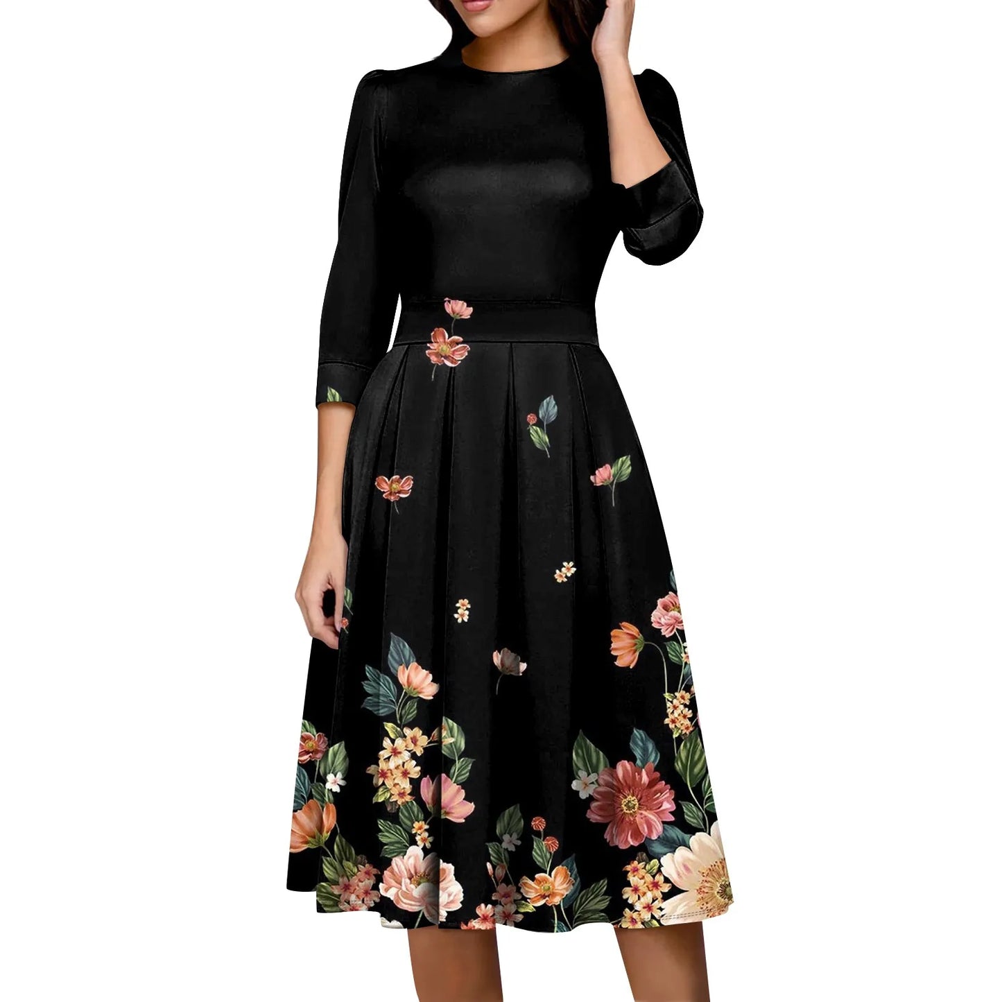 Traf Women 2025 Women'S Casual And Fashionable 3/4 Sleeve Pocket With Back Zipper Dress