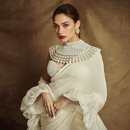 VG68 Pearls Necklace Beaded Neck Chain Bridal Covered Body Chain Women Accessories Off Shoulder Bolero Neck Chain Decoration - AMULET RING STORE