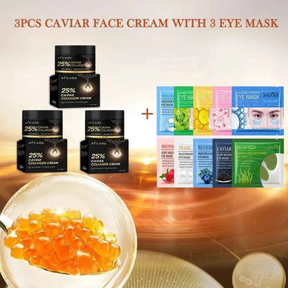 Caviar Collagen Anti Wrinkle Face Cream 30g With Eye Mask Hyaluronic Acid Hydrating Reduce Fine Lines Skincare Products