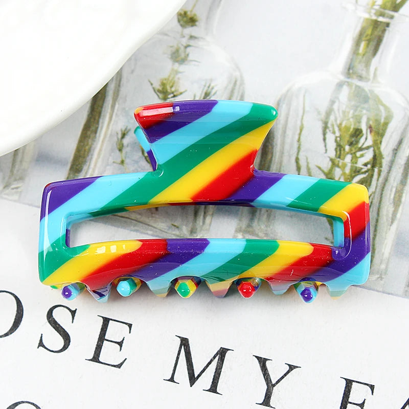 Mini Women's Hair Clips Colorful Geometric Hollow Crab Claw Clip Acetate Leopard Print Fashion Girls Hairpin Hair Accessories - AMULET RING STORE