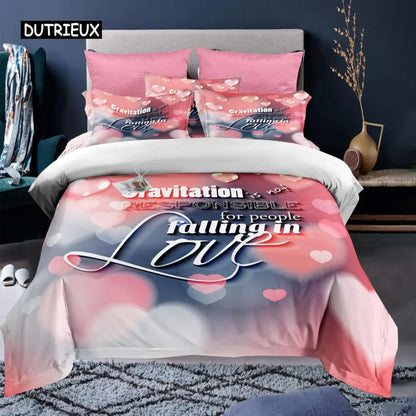 Valentine's Day Duvet Cover Set Red Rose I Love You Pattern King Size Couple Polyester Bedding Set Happy Romantic Quilt Cover