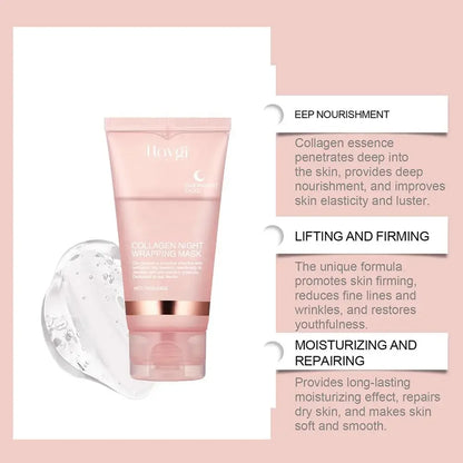 Collagen Overnight Wrapping Peel Off Facial Mask, Korean Collagen Night Wrapping Mask Deeply Hydrates Night Care Mask Cream 75ml - AMULET RING STORE