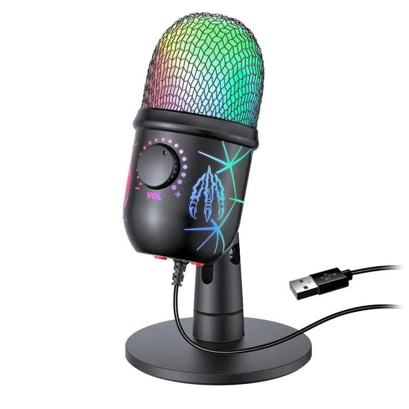 Gaming Microphone USB Microphone for PC Condenser Podcast Mic for Studio Recording with Headphone Jack, Led, Noise Cancellation