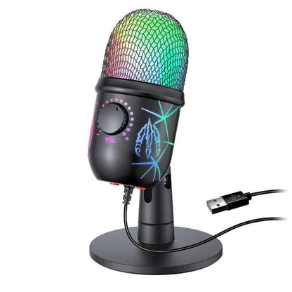 Gaming Microphone USB Microphone for PC Condenser Podcast Mic for Studio Recording with Headphone Jack, Led, Noise Cancellation