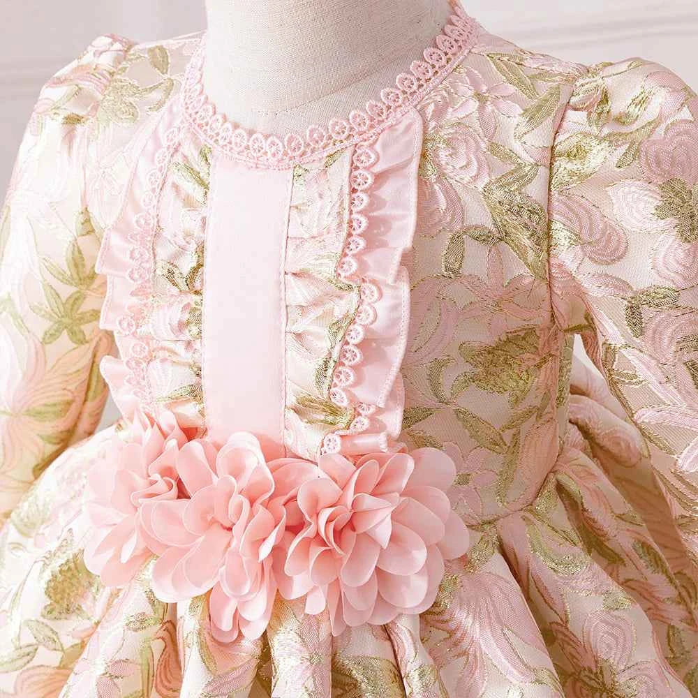 Toddler Girls Floral Lolita Party Dresses Kids Pink Fancy Birthday Gown Baby Carnival Pageant Fashion Dress Children Costumes