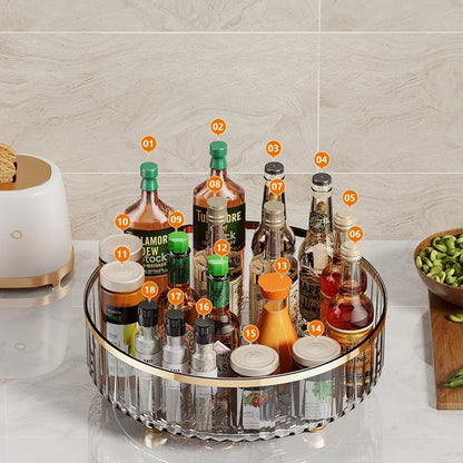 360° Rotating Condiment Rack Multi-functional Kitchen Condiment Round Storage Rack Plastic Transparent Fruit Bowl Container - AMULET RING STORE