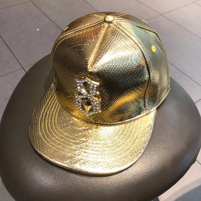 Leather Hip Hop Hat Street Personality Fashion Play Cool Baseball Cap Stage Show Hip Hop Dance Unisex Flat Brim Hats - AMULET RING STORE