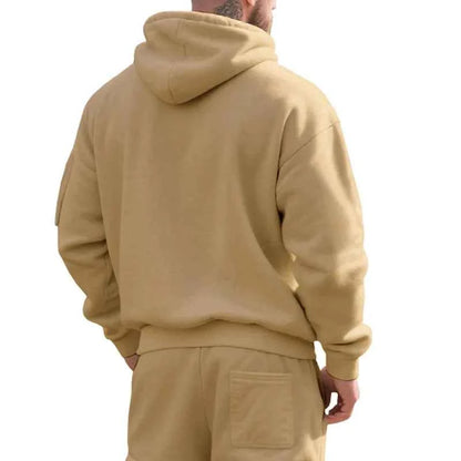 Men's Hooded Fleece Pullover Sporty Casual Jacket European American Style Autumn Winter Warm Comfortable Men's Outerwear