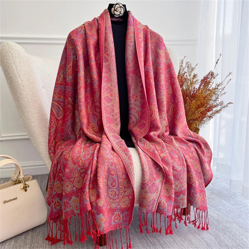 Autumn Bohemian Ethnic Paisley Cashmere Shawls Scarf for Women Warm Jacquard Pashmina Scarves Print Design Lady Foulard Stoles - AMULET RING STORE