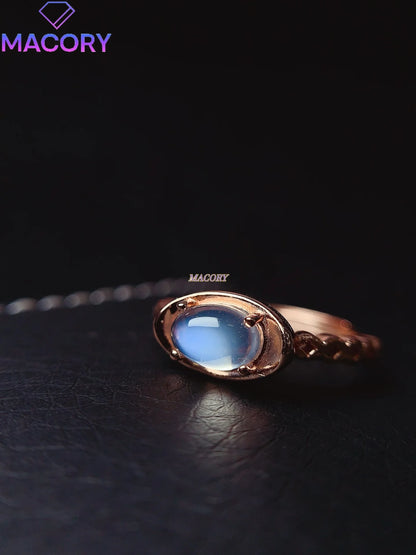 Natural Moonstone S925 Sterling Silver Ladies Ring 5*7mm Exquisite Fashion Jewelry with Certificate Holiday High-end Gifts