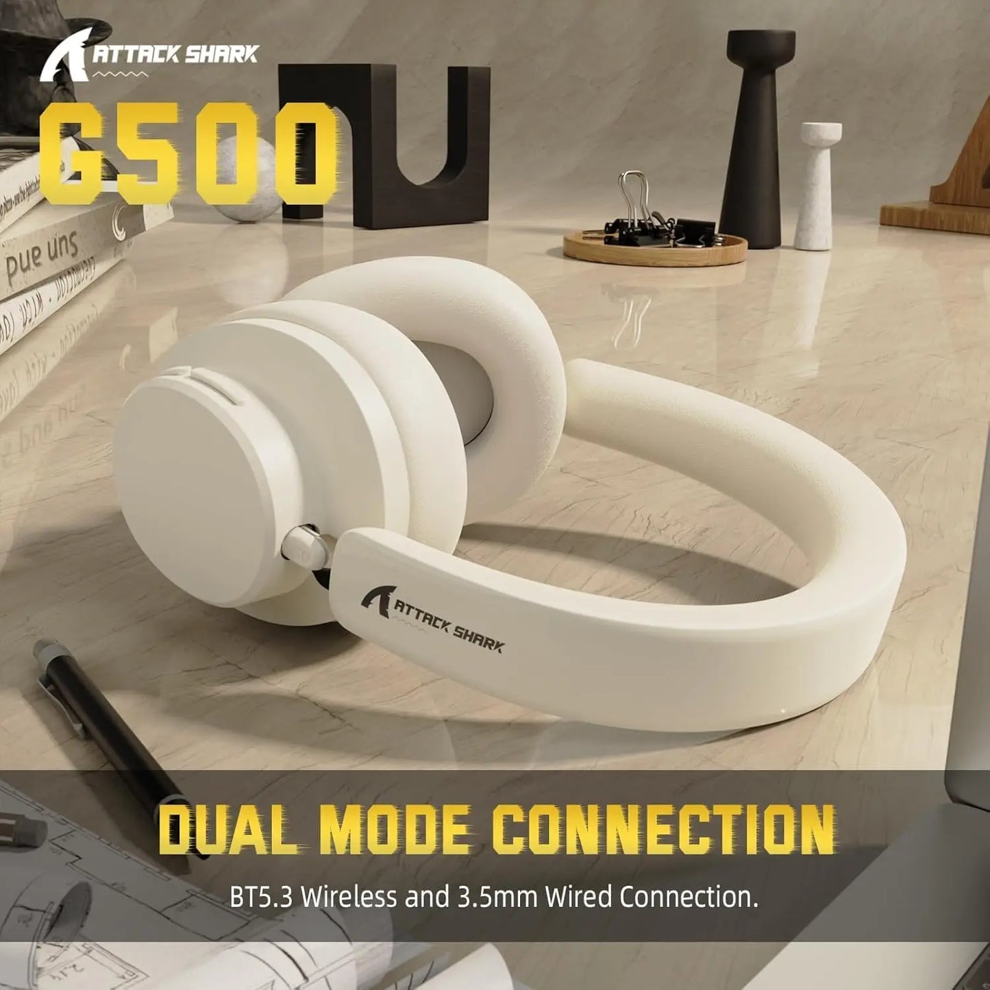 ATTACK SHARK G500 Wireless Over-ear Noise Canceling Headphones,Bluetooth ANC Gaming Headset with BT 5.3/3.5mm Audio Cable