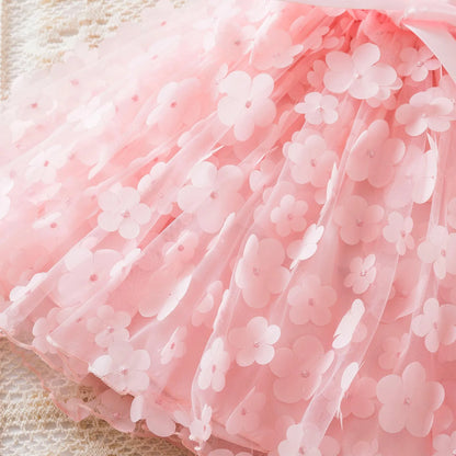 Toddler Baby Girls Clothes Elegant Floral Print Tulle Dress Summer Kids Princess Party Birthday Dress Butterfly Solid Mesh Dress