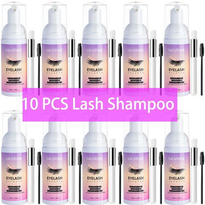 5/10PCS 50ML Eyelash Extension Shampoo Foam Mousse Kit Fast Makeup Glue Removal Foam Set Deeply Cleaning With Brush For Women - AMULET RING STORE