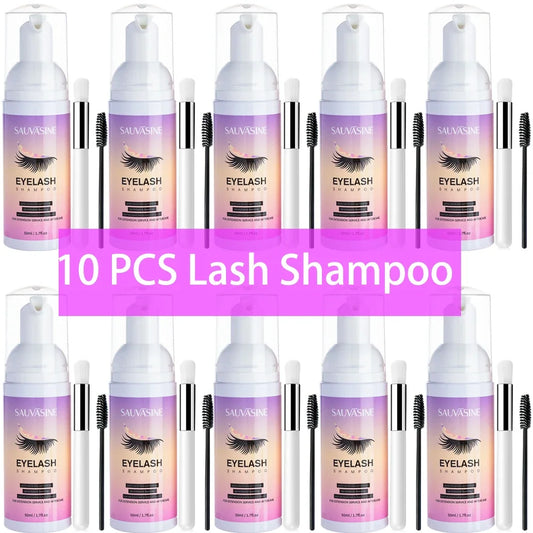 5/10PCS 50ML Eyelash Extension Shampoo Foam Mousse Kit Fast Makeup Glue Removal Foam Set Deeply Cleaning With Brush For Women - AMULET RING STORE