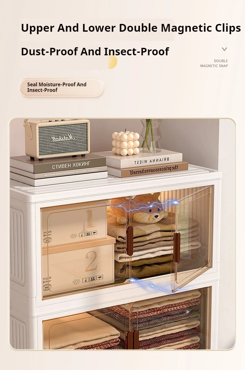 2025 Folding Living Room Cabinet Multifunction Closet Organizer With Wheel Stackable Sundries Large Capacity Storage Box Shelf - AMULET RING STORE