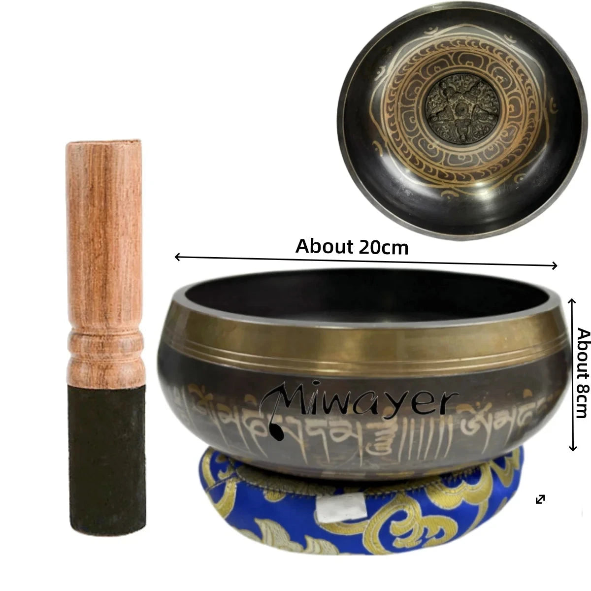 Tibetan Singing Bowl Set 8.5~20CM Size Optional Scripture Bowl Helpful for Meditation Yoga Relaxation Chakra Healing Prayer - AMULET RING STORE
