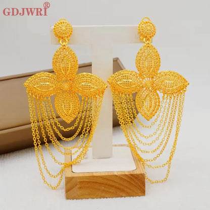 Fan Shape Earrings New Fashion Dubai Gold Color Drop Earrings French African Women Girls Party Gifts Wedding Jewelry Earring