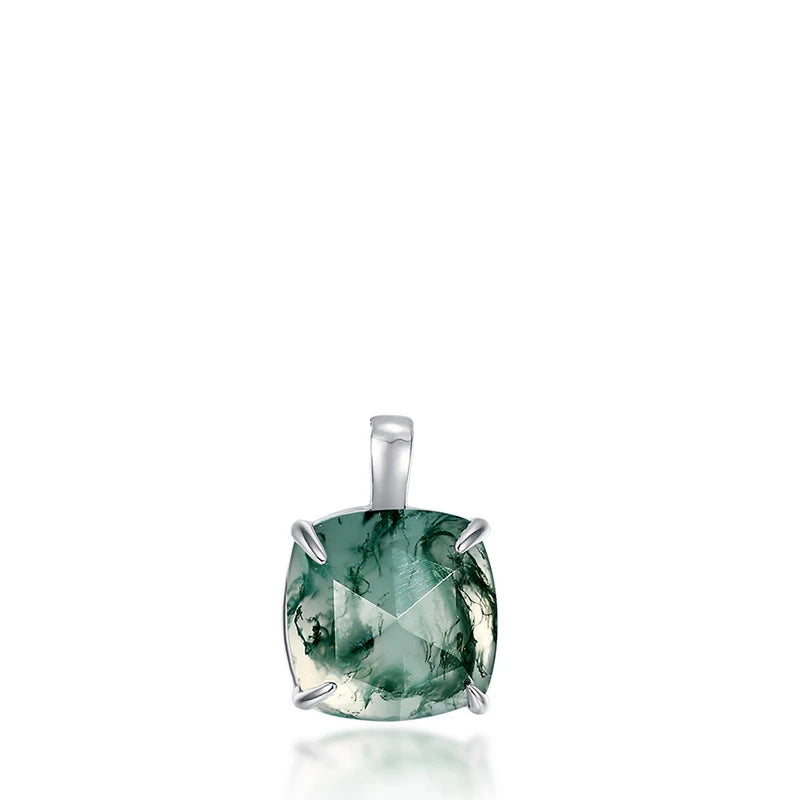 WES 100% 925 Silver Natural Unique Boho Moss Agate Pendant Necklace for Woman Earth Day Forest Jewelry Engagement Gift Wholesale - AMULET RING STORE