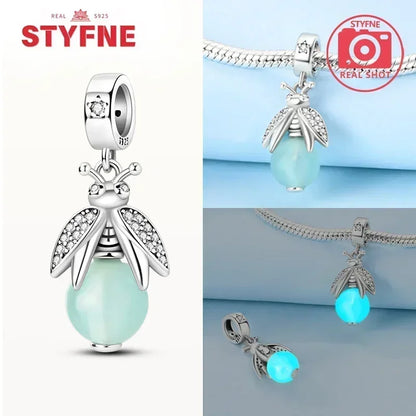 S925 Silver Glow-in-the-dark Firefly Charm Pendant Fit Original Charms Bracelet Gift Beads for Women Diy Fine Jewelry Gifts - AMULET RING STORE