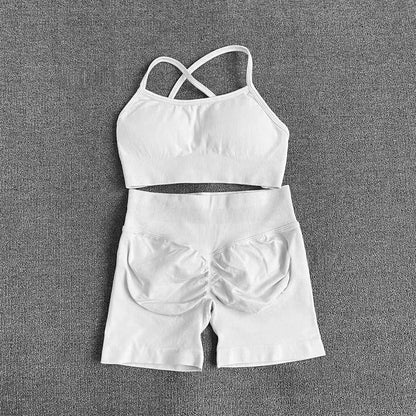 WHENG Peach Hip Lifting Suit Back Cross Sports Bra Shockproof Bra Quick Drying Shorts Set Gym Fitness Running Yoga Suit