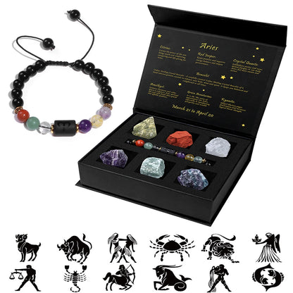 Aries Bracelet Birthday Gift Box To Friend Family Constellation Sign Braided Bracelet With 6 Natural Stone Jewelry For Women Men