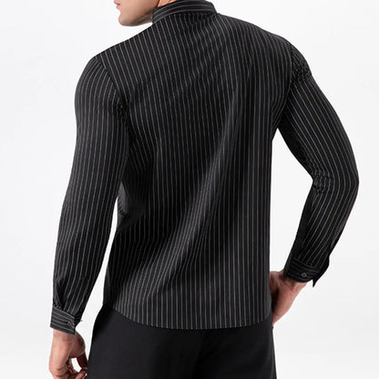 New Stylish Men's Striped Shirt Long Sleeve Business Casual High Elasticity Spring Autumn Seamless Easy-care Soft Man Clothing