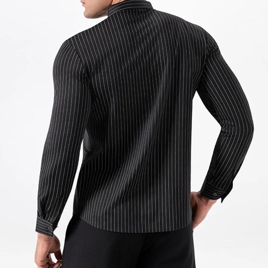 New Stylish Men's Striped Shirt Long Sleeve Business Casual High Elasticity Spring Autumn Seamless Easy-care Soft Man Clothing