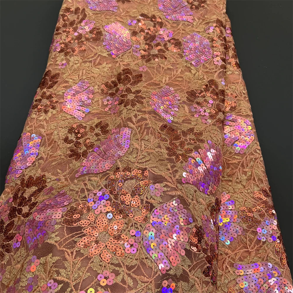 African Nigerian Tulle Lace Fabric - 3D Sequins Embroidery