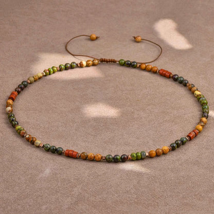 Black Onyx Turquoise Necklace for Men 6mm Natural Stone Beaded Energy Jewelry Adjustable Hand-Knotted Men's Necklace Healing Cry