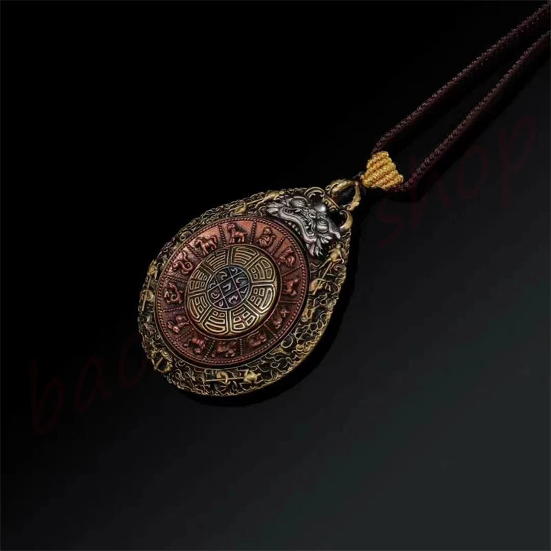 Rotable Necklace Retro Zodiac Nine Palaces Eight Diagrams Pendant