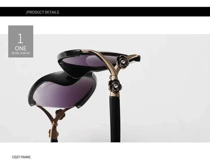 Women’s Sexy Retro Sunglasses Gradient Sun Glasses Round Large-Framed Brand Designer Style with Camellia Hollow-out Accents