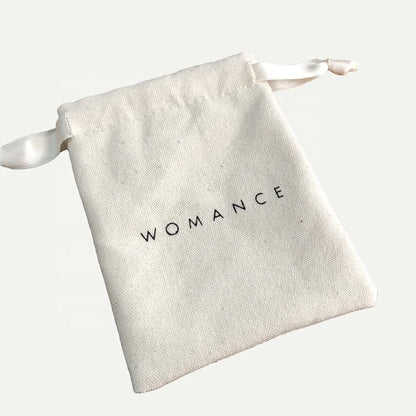 Custom Logo Printed Drawstring Canvas Bag Gift Jewelry Packaging Organic Cotton Canvas Pouch - AMULET RING STORE