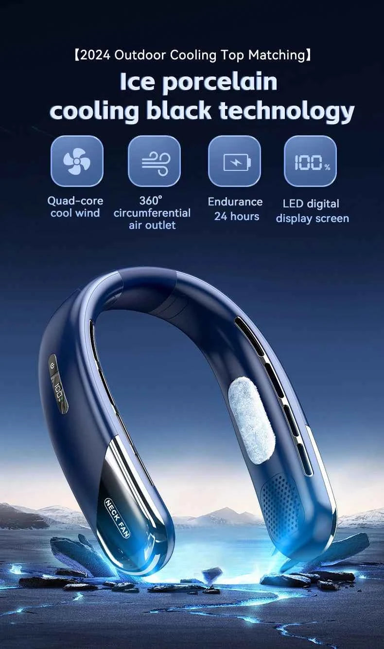 Portable Neck Fan 10000mAh Mini Bladeless Silent Neckband Fan USB Rechargeable 3 Speeds Mute Wireless Electric Neck Cooler Fans