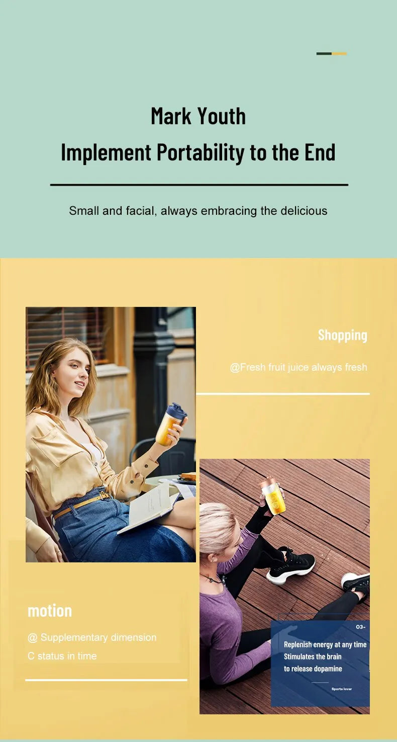 Portable Blender Bottle Electric 6 Blades Multifunction Juice Blender Fresh Juice Smoothie Blender Ice CrushCup Food Processor - AMULET RING STORE