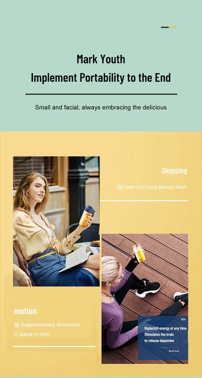 Portable Blender Bottle Electric 6 Blades Multifunction Juice Blender Fresh Juice Smoothie Blender Ice CrushCup Food Processor - AMULET RING STORE