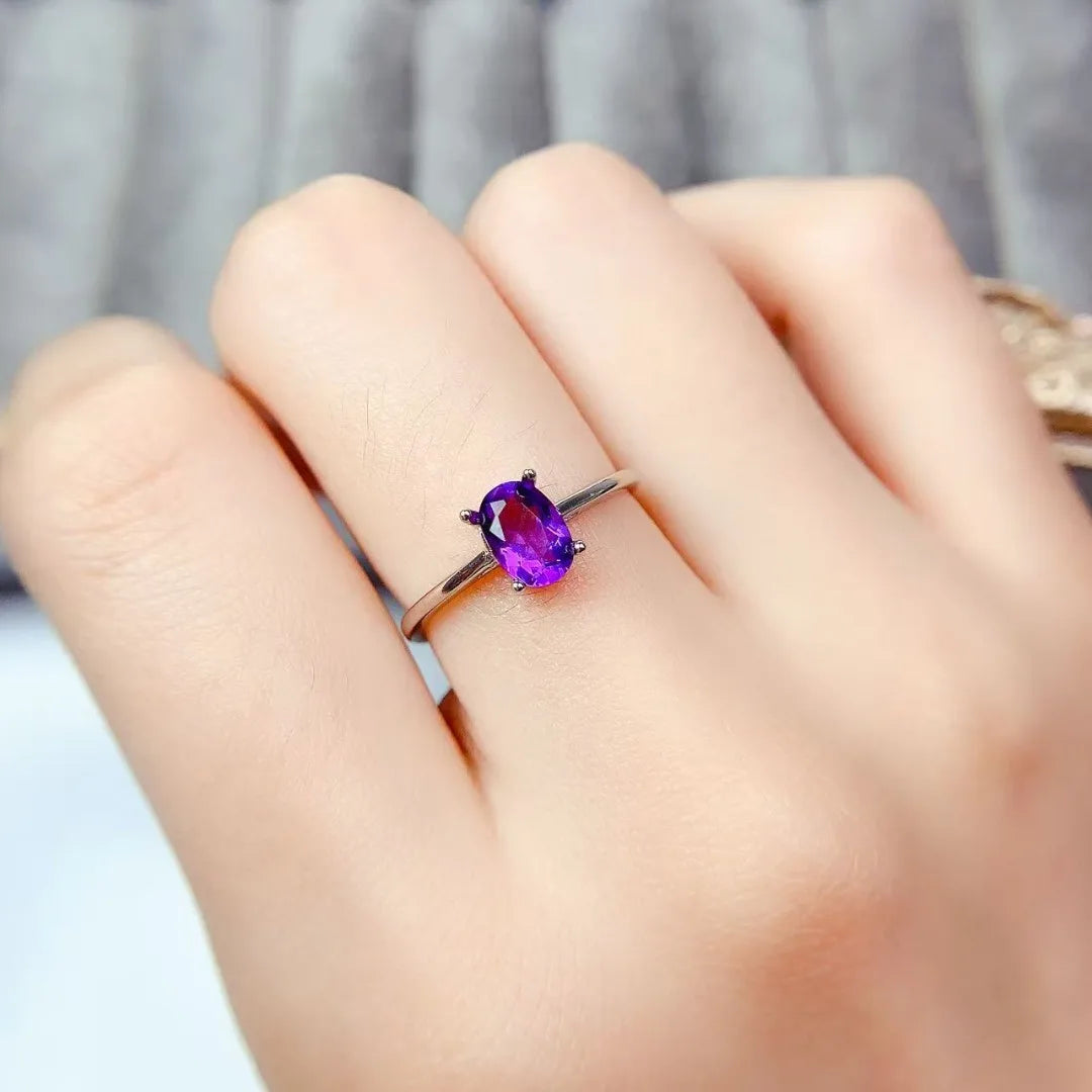 Elegant Exquisite Natural Amethyst S925 Silver Ring for Women Design Crafted Luxury Fashion Jewelry Piece The Perfect Gift