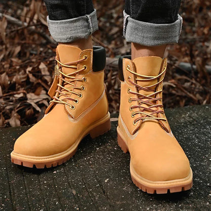 Boots Men High Top Boots High Quality Women Leather Shoes Fashion Outdoor Sneakers Men Lace Up Non-Slip Ankle Boots for Couple - AMULET RING STORE