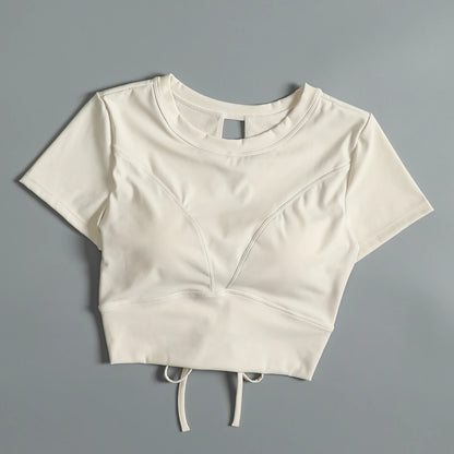 Yoga suit with chest pad sports beauty back fashionable quick-drying short-sleeved T-shirt running Pilates training fitness - AMULET RING STORE