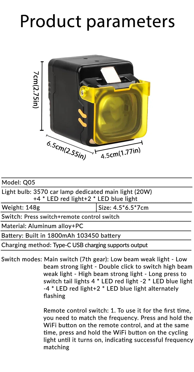 New Multifunctional Q05 MTB Bike Light Rechargeable Waterproof Remote Control White Red Blue LED Outdoor Cycling Birthday Gift - AMULET RING STORE