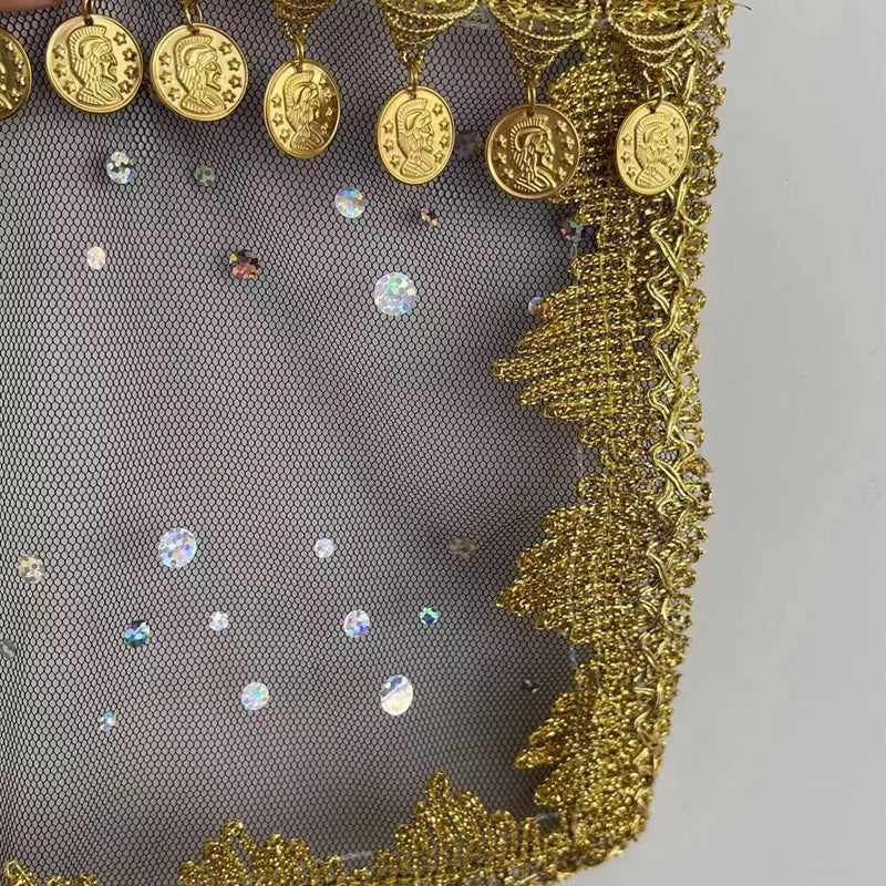 Children Womens Belly Dancer Coins Face Veil Indian Classical Bollywood Dress Girls Belly Dance Stage Performance Accessories - AMULET RING STORE