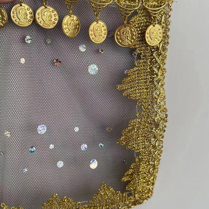 Children Womens Belly Dancer Coins Face Veil Indian Classical Bollywood Dress Girls Belly Dance Stage Performance Accessories - AMULET RING STORE